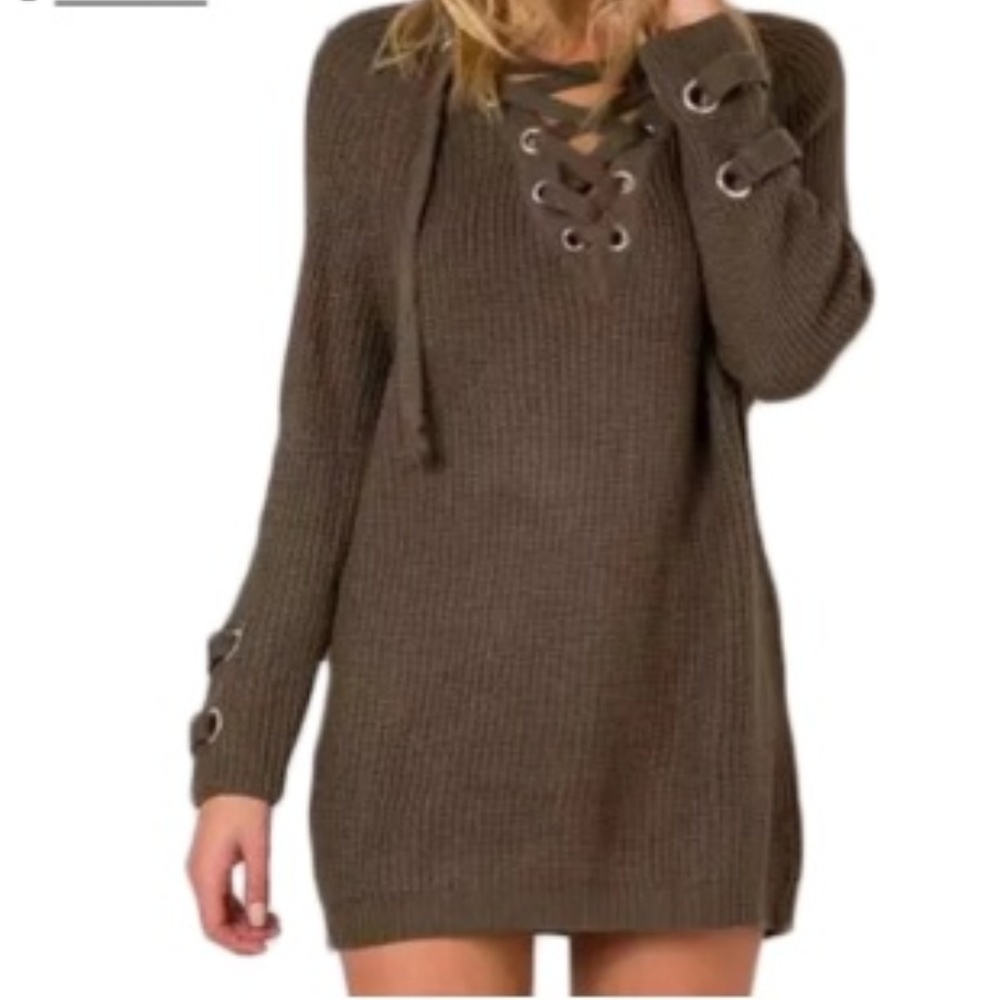 OS Gently Used lace Up Knitted Winter Sweater